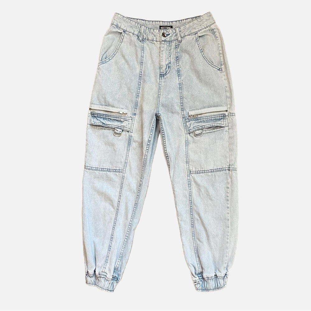 Hot Topic Indigo Denim Cargo Jogger Pants Size 7